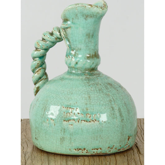 Blue Pitcher by Zentique in distressed blue and ceramic. Made from ceramic in a eclectic & global style.