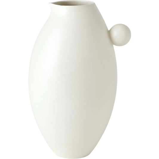 Ball Handled Pitcher by Global Views in white. Made from ceramic in a unique style.