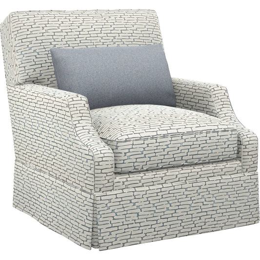 Courtney Swivel Chair by Lexington in cream, blue. Made from mahogany, fabric in a unique style.
