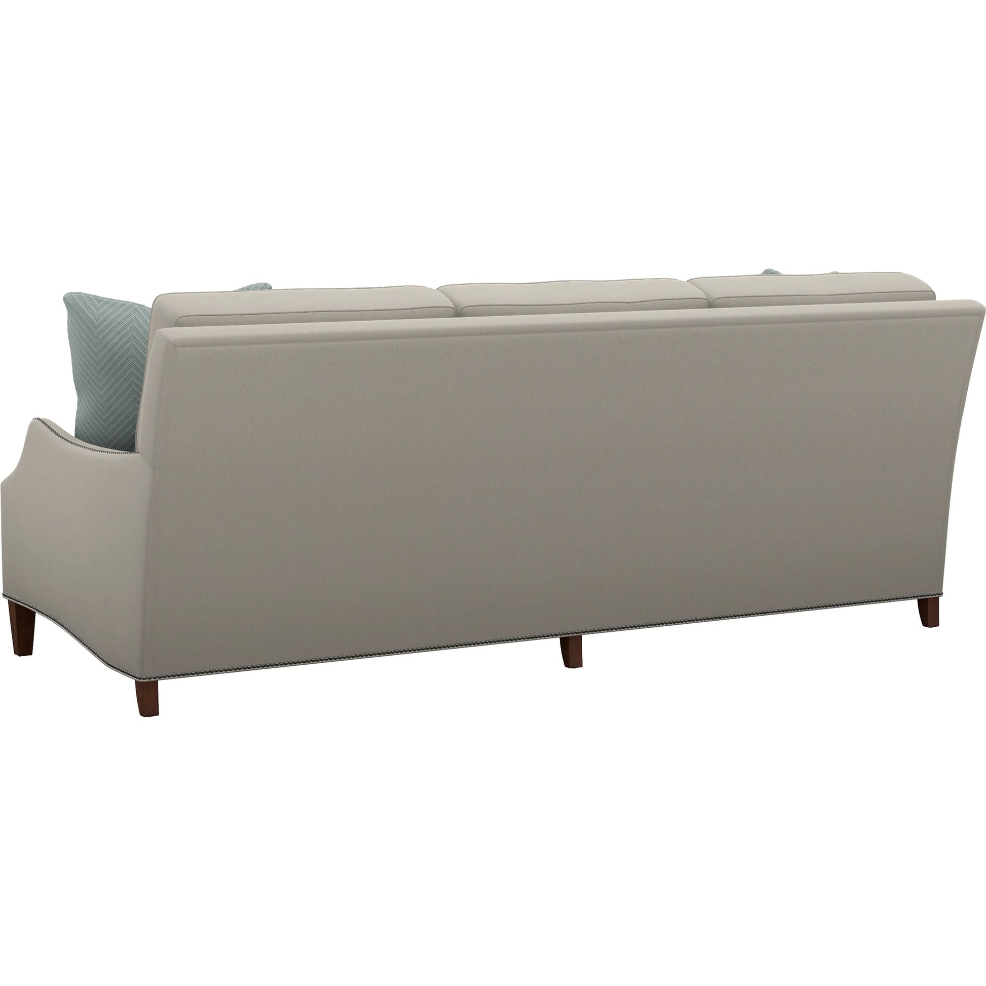 Ashton Sofa by Lexington in tan and brown. Made from mahogany, fabric in a unique style.