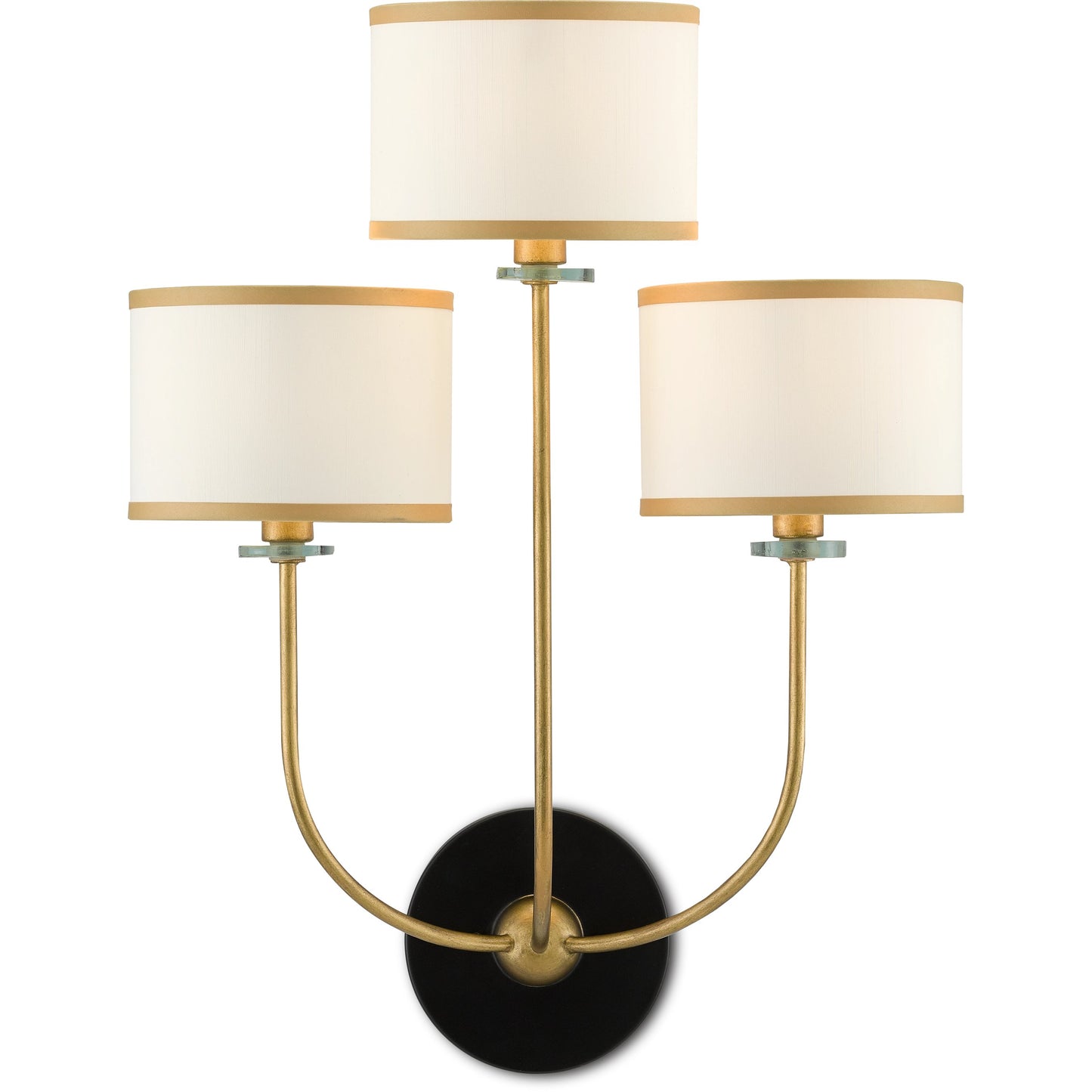 001 SI-1894256 | Primary Silo | Croydon Wall Sconce by Currey and Company in brass, satin black, white. Made from wrought iron, glass, fabric in a traditional style.