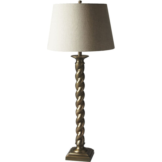 001 O-BUTLER-7121116 | Primary Silo | Antique Brass Finish Table Lamp by Butler Specialty Company in gold and hors d'oeuvres. Made from aluminum, iron harp, shade material: linen in a traditional style.