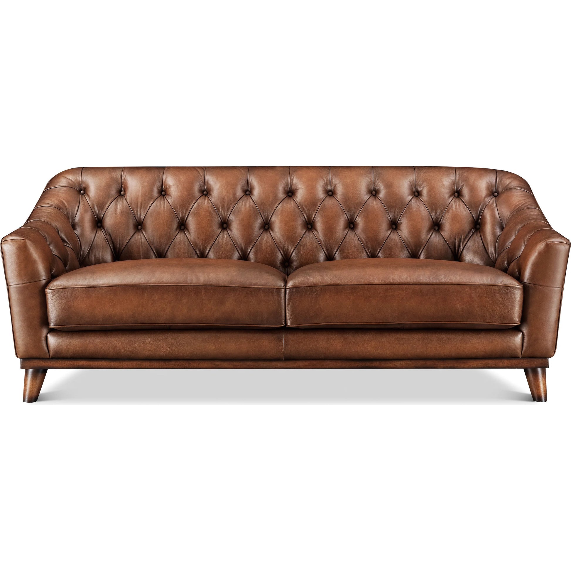 Lowell 3-Seat Leather Sofa by Hydeline in mocha. Made from full leather, solid hardwood kiln dried in a unique style.