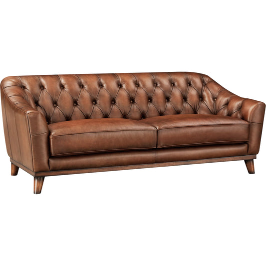 Lowell 3-Seat Leather Sofa by Hydeline in mocha. Made from full leather, solid hardwood kiln dried in a unique style.