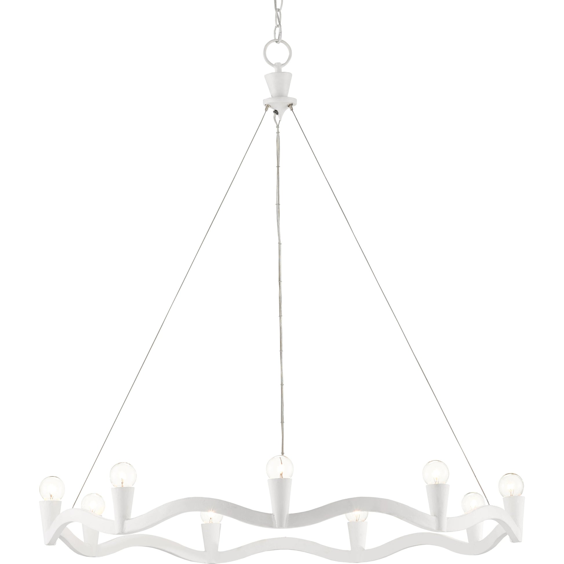 Serpentina Chandelier by Currey and Company in antique black. Made from wrought iron, air craft cable in a modern style.