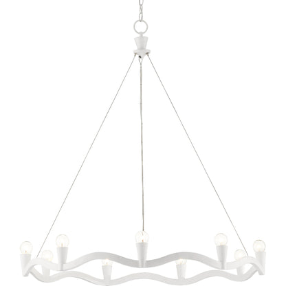 Serpentina Chandelier by Currey and Company in antique black. Made from wrought iron, air craft cable in a modern style.
