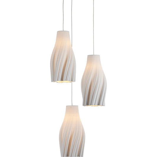 Posh 3-Light Multi-Drop Pendant by Currey and Company in white, silver. Made from ceramic, metal in a unique style.