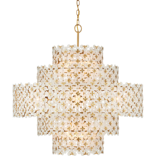 Spring Flower Chandelier by Currey and Company in frosted, brass. Made from glass, wrought iron in a modern style.