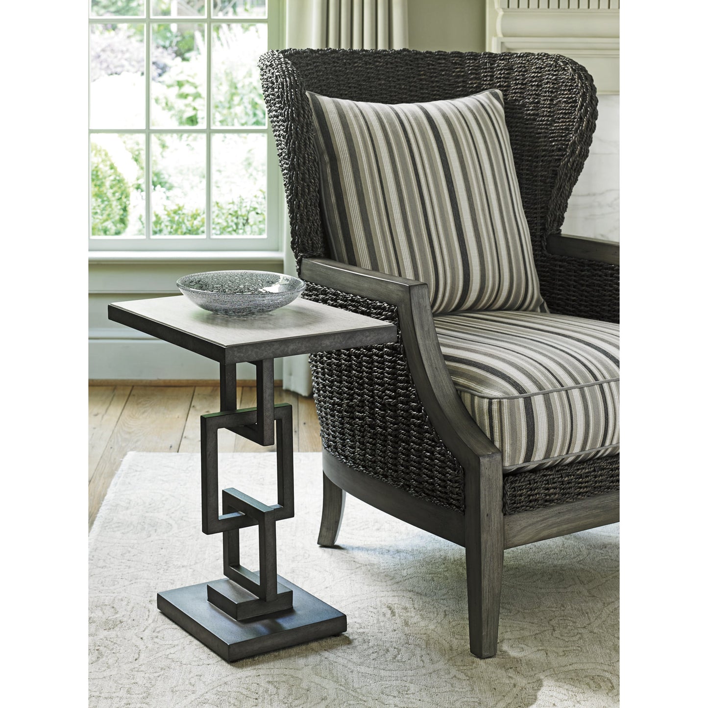 007 SR-835298 | Lifestyle | Deerwood Rectangular Side Table by Lexington in oyster gray. Made from unique in a modern style.