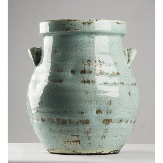 Blue Jar by Zentique in distressed blue and ceramic. Made from ceramic in a eclectic & global style.