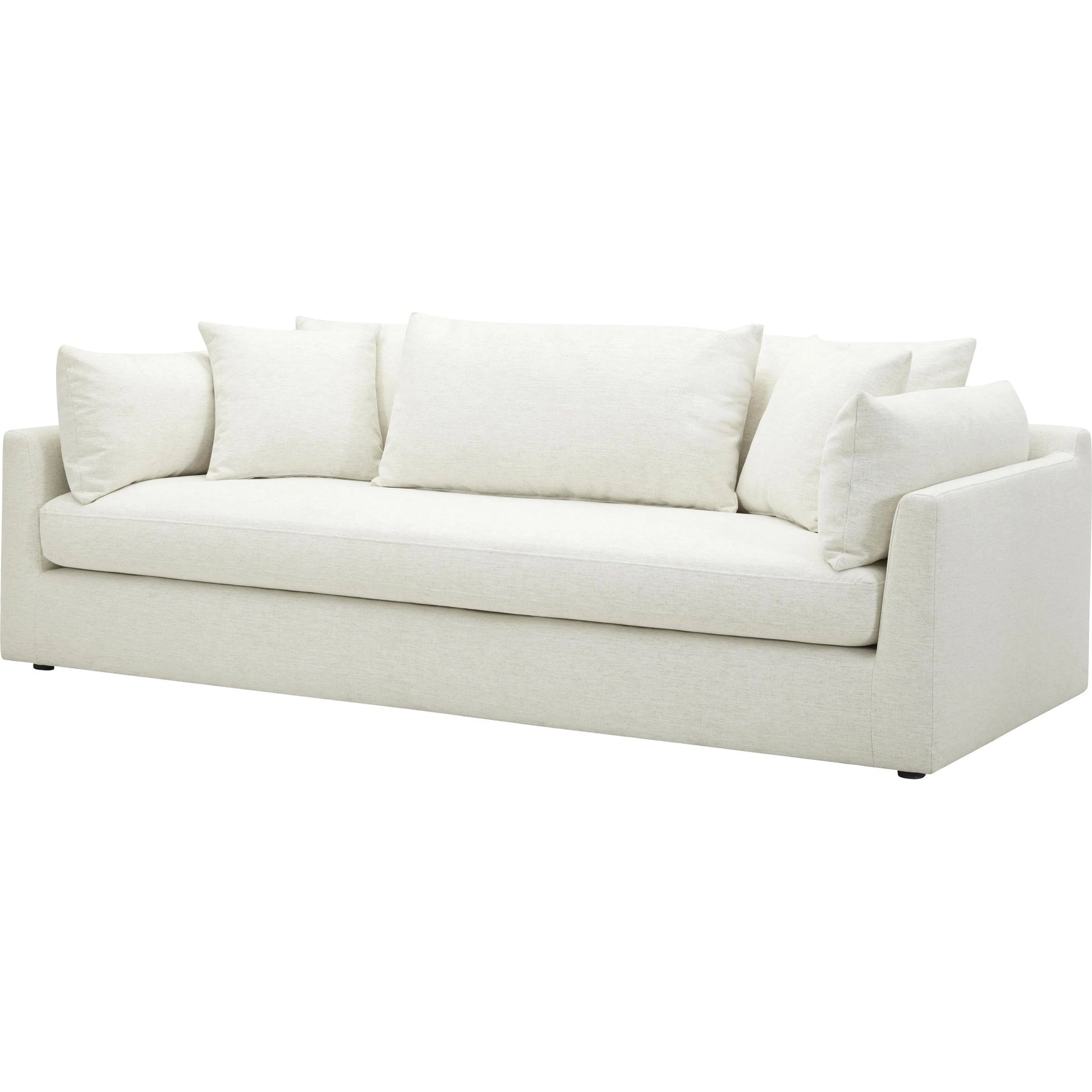 Capitola Sofa by Becki Owens x Surya in off-white. Made from polyester, linen, plywood, foam, duck feathers in a unique style.