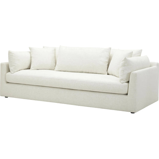 Capitola Sofa by Becki Owens x Surya in off-white. Made from polyester, linen, plywood, foam, duck feathers in a unique style.