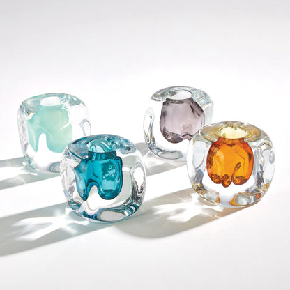 Square Vase by Global Views in amber. Made from artglass in a eclectic & global style.