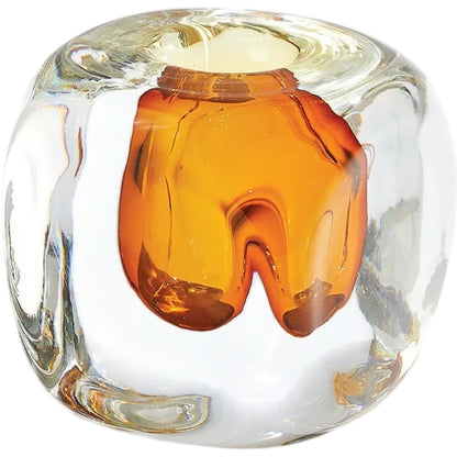 Square Vase by Global Views in amber. Made from artglass in a eclectic & global style.