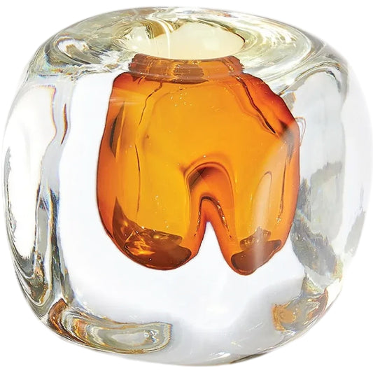 Square Vase by Global Views in amber. Made from artglass in a unique style.