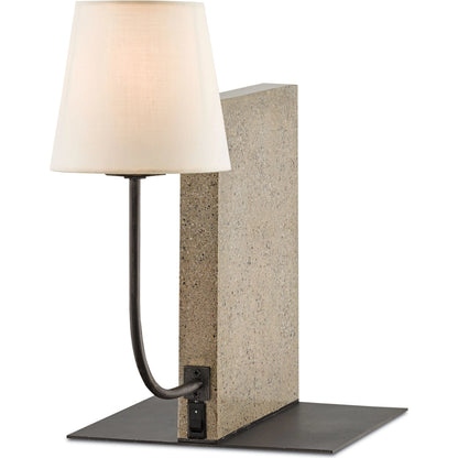Oldknow Bookcase Lamp by Currey and Company in polished concrete, aged steel. Made from concrete, wrought iron in a modern style.