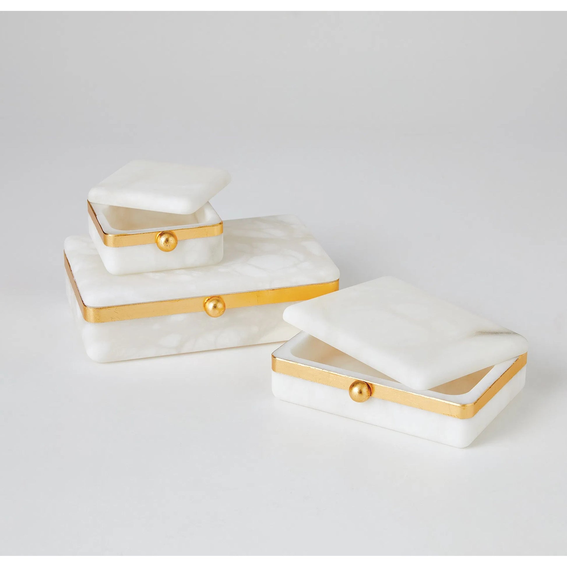 Gold Band Swivel Alabaster Box by Global Views in natural. Made from alabaster, metal in a modern style.