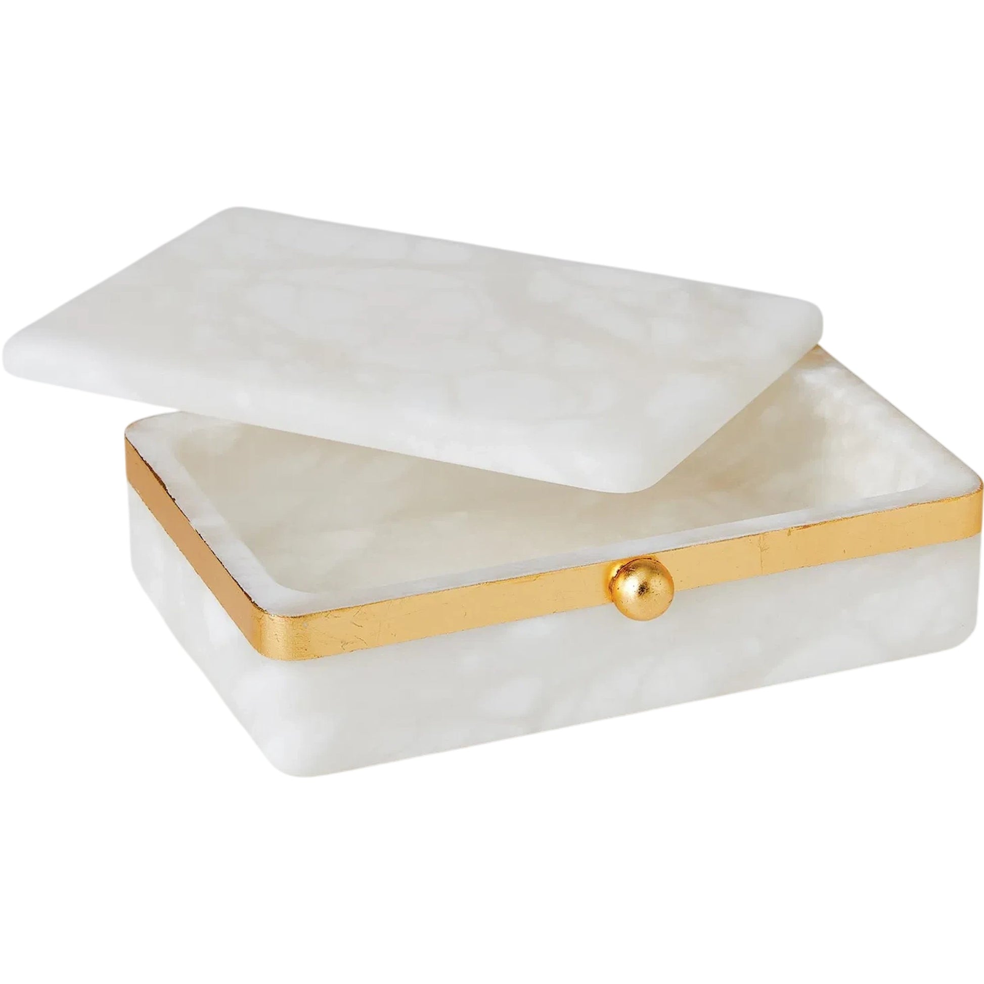 Gold Band Swivel Alabaster Box by Global Views in natural. Made from alabaster, metal in a modern style.