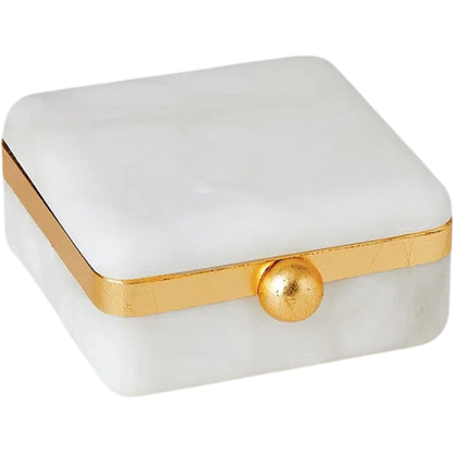Gold Band Swivel Alabaster Box by Global Views in natural. Made from alabaster, metal in a modern style.