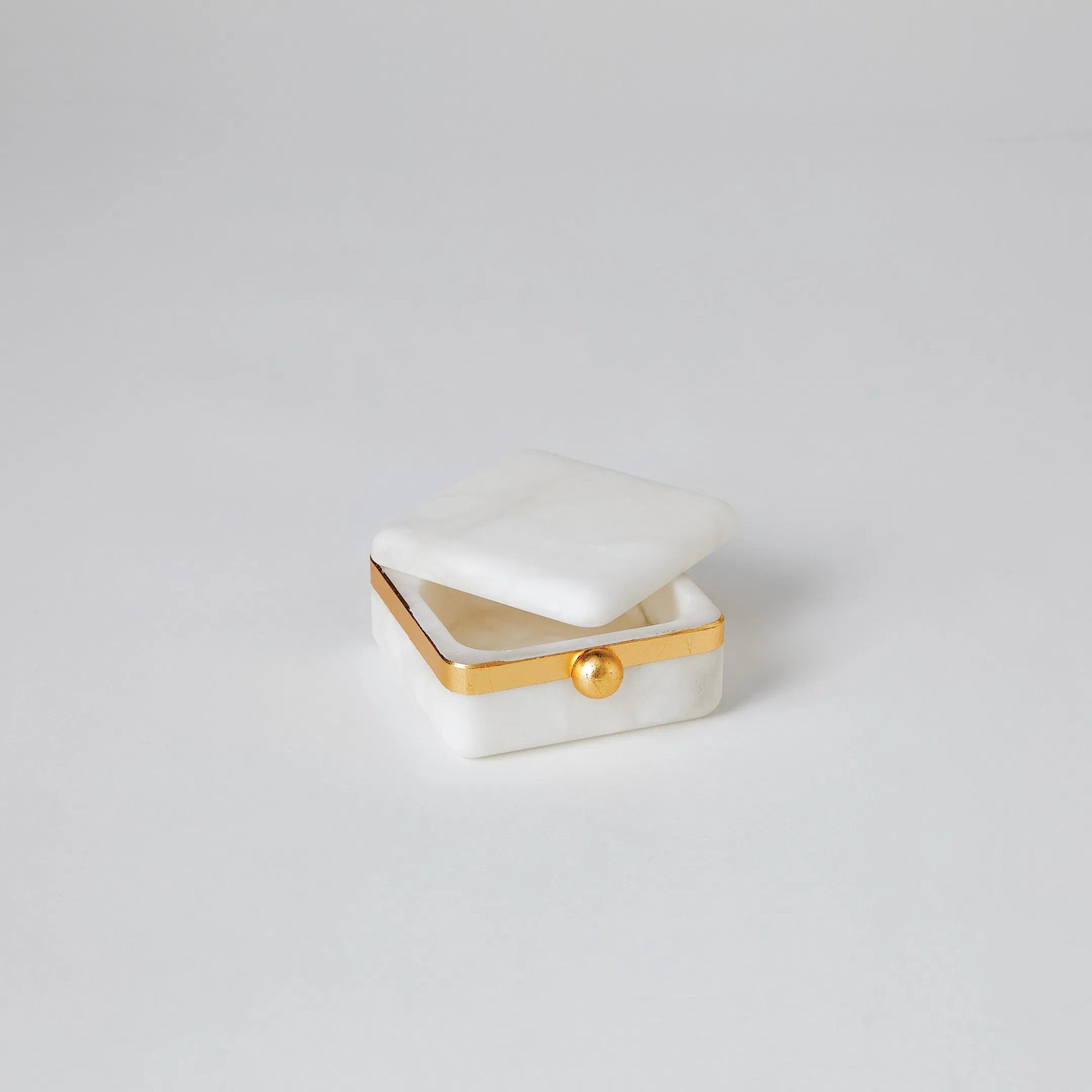 Gold Band Swivel Alabaster Box by Global Views in natural. Made from alabaster, metal in a modern style.