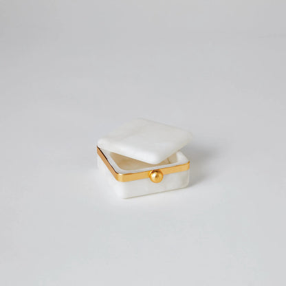 Gold Band Swivel Alabaster Box by Global Views in natural. Made from alabaster, metal in a modern style.