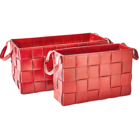 Soft Woven Leather Basket by Global Views. Made from lining material split suede leather, top grain marble leather in a traditional style.