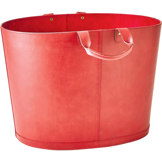 Oversized Oval Leather Basket by Global Views. Made from mdf, top grain marble leather, lining material cloth polysuede in a unique style.