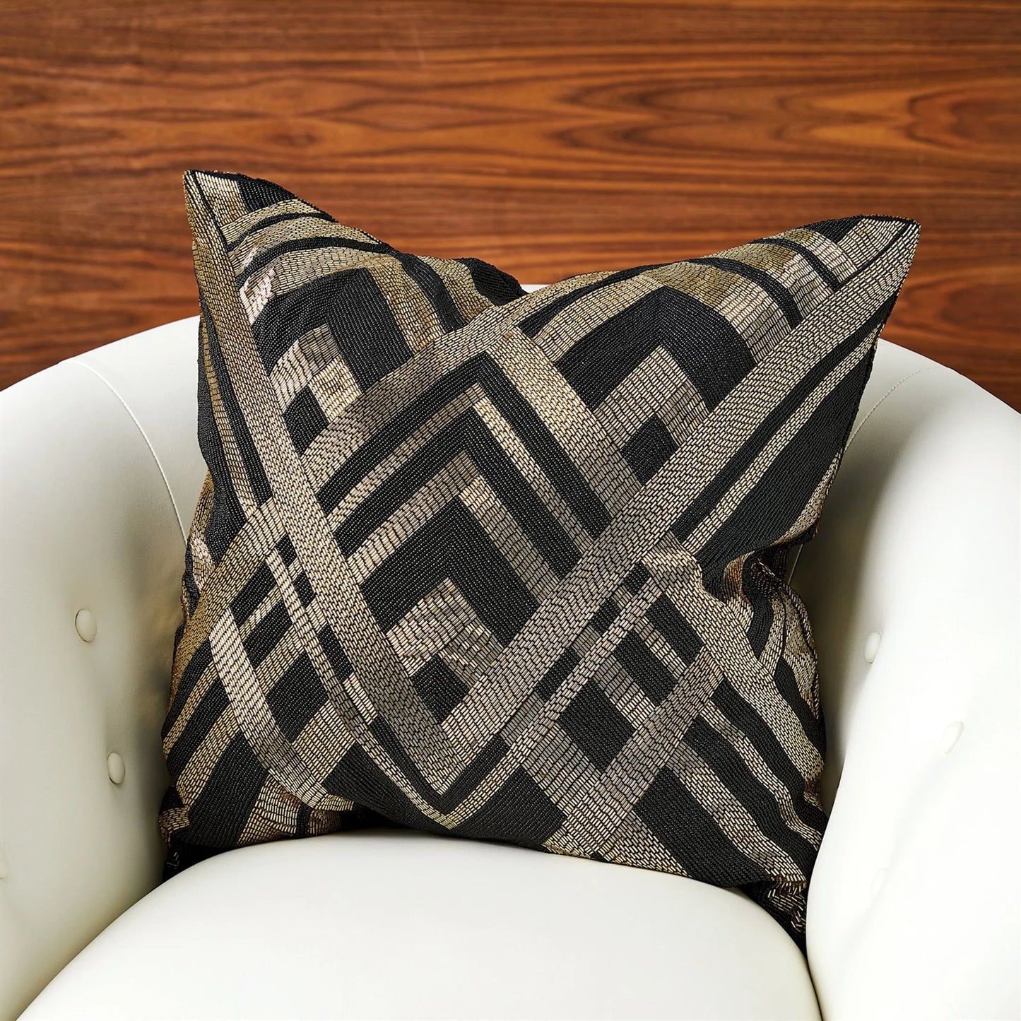 000 SI-2324702 | Lifestyle | Woven Lines Pillow by Global Views in black, pearl. Made from unique in a eclectic & global style.