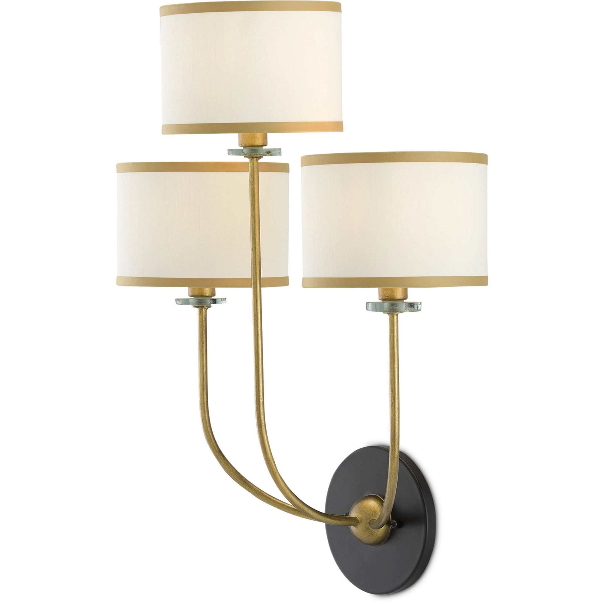 Croydon Wall Sconce by Currey and Company in brass, satin black, white. Made from wrought iron, glass, fabric in a traditional style.