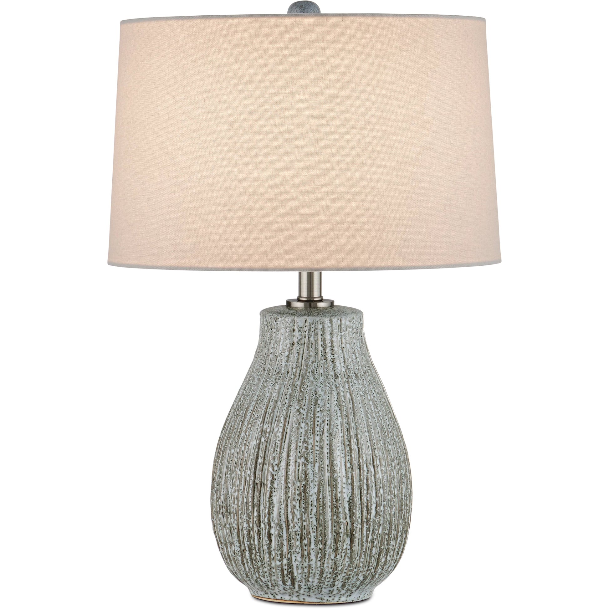Fidella Table Lamp by Currey and Company in reactive black, white, brushed nickel. Made from ceramic in a modern style.
