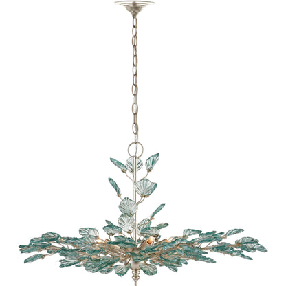 Baobab Chandelier by Currey and Company in clear, contemporary silver leaf. Made from recycled glass, wrought iron in a modern style.