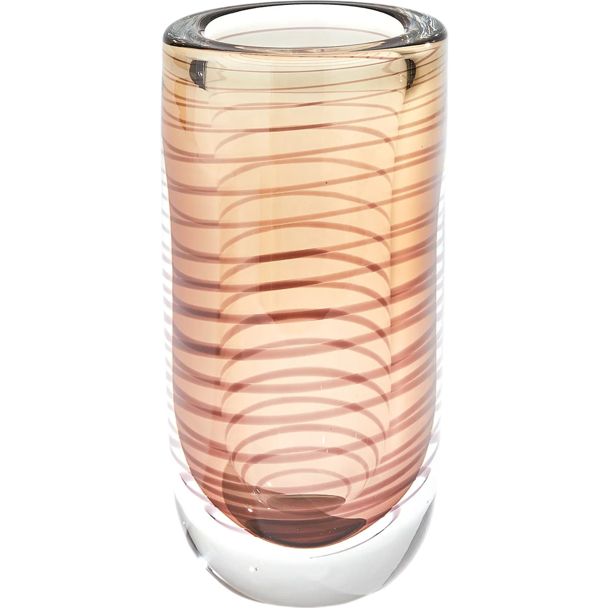 Spiraled Vase by Global Views in amber. Made from art glass in a modern style.