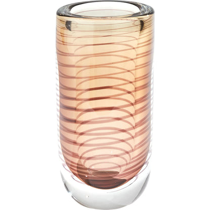 Spiraled Vase by Global Views in amber. Made from art glass in a modern style.