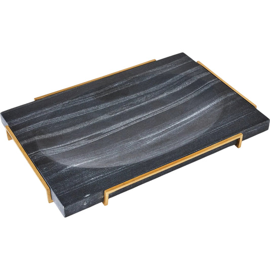 Overture Tray by Global Views in black marble. Made from bheslna black marble in a unique style.