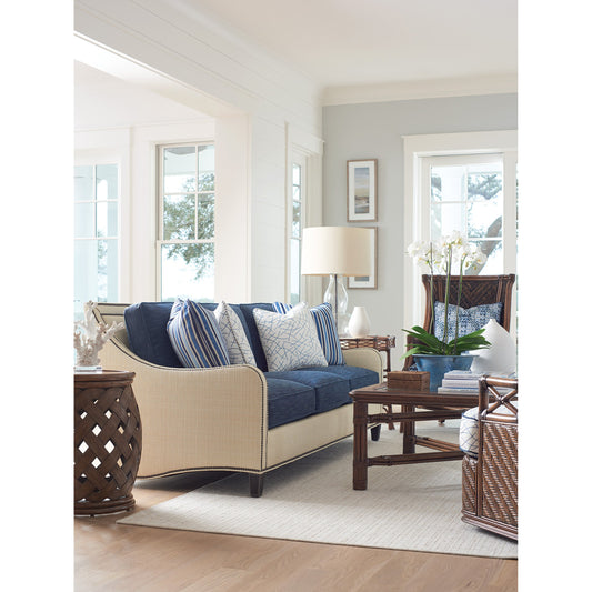 Koko Sofa by Tommy Bahama Home in blue. Made from unique in a transitional style.