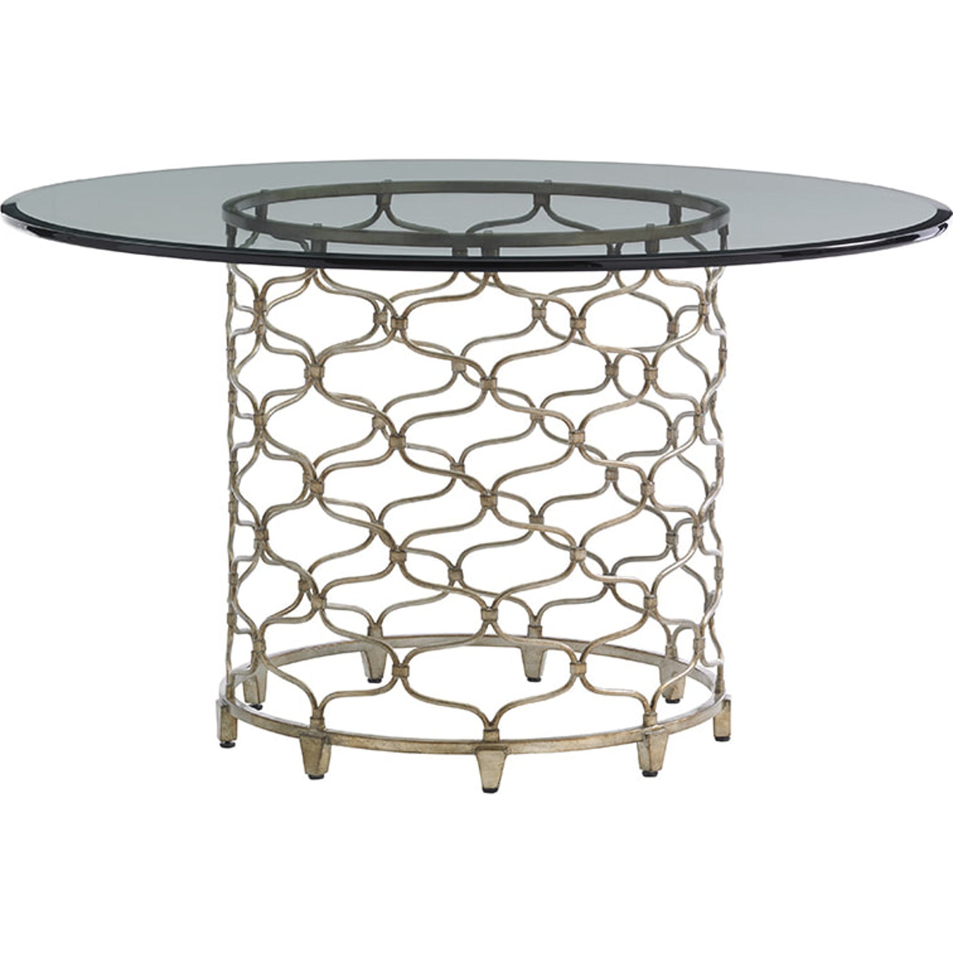 Bollinger Round Dining Table by Lexington in silver leaf. Made from unique in a transitional style.