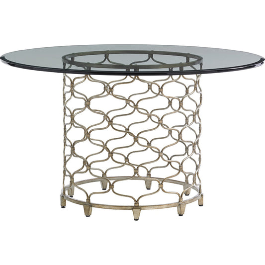 Bollinger Round Dining Table by Lexington in silver leaf. Made from unique in a transitional style.