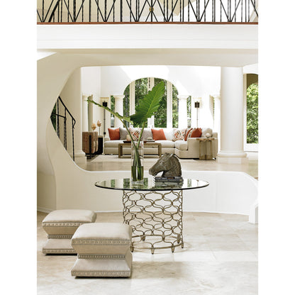 Bollinger Round Dining Table by Lexington in silver leaf. Made from unique in a transitional style.