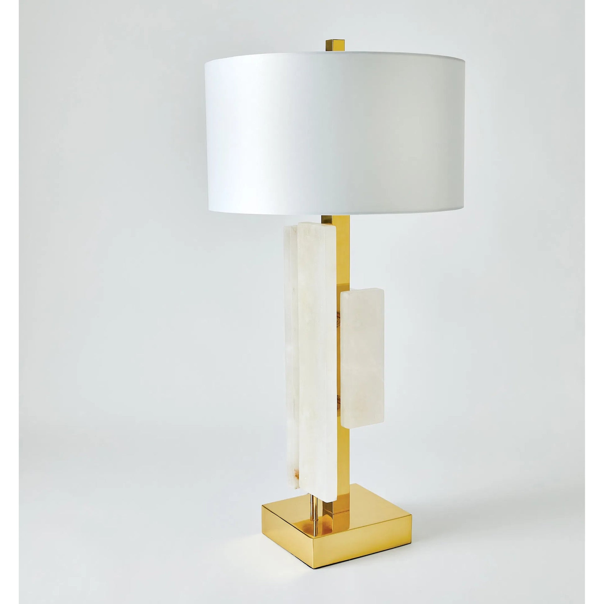 Posh Block Table Lamp by Global Views. Made from brass, white alabaster in a unique style.