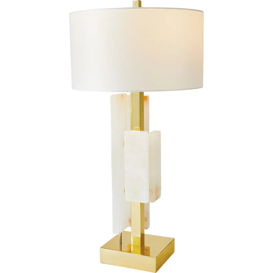 Posh Block Table Lamp by Global Views. Made from brass, white alabaster in a unique style.