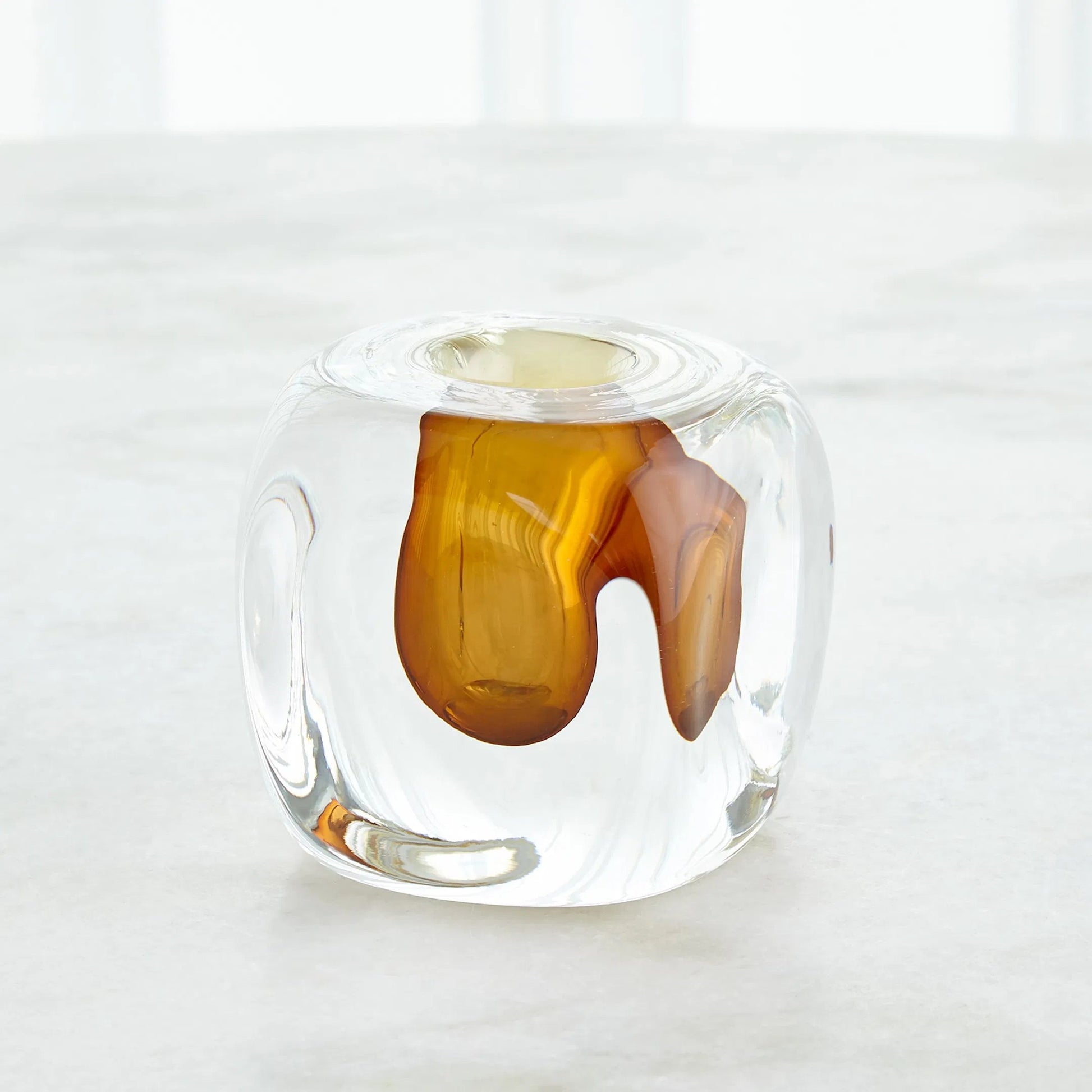 Square Vase by Global Views in amber. Made from artglass in a eclectic & global style.