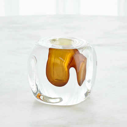 Square Vase by Global Views in amber. Made from artglass in a eclectic & global style.