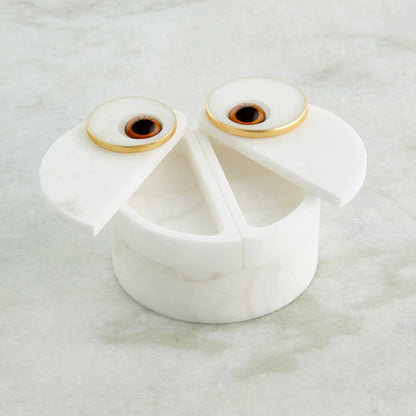 Alabaster Owl Box by Global Views in natural. Made from alabaster, glass in a eclectic & global style.