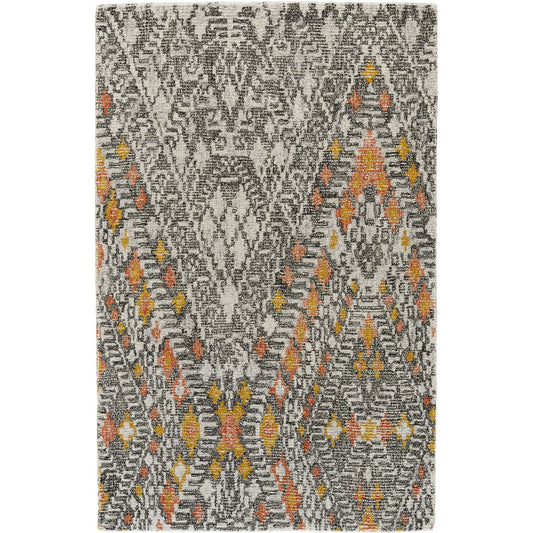 Arazad Transitional Geometric Rug - 8476F by Feizy in gray, ivory, orange. Made from wool, nylon in a unique style.