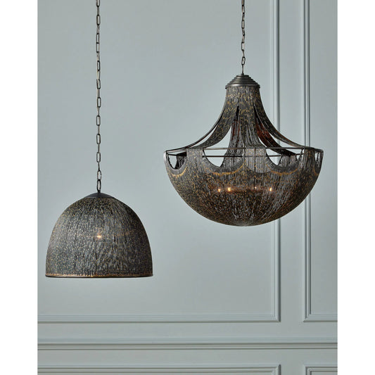 Eduardo Chandelier by Currey and Company in natural iron, brass. Made from iron in a eclectic & global style.