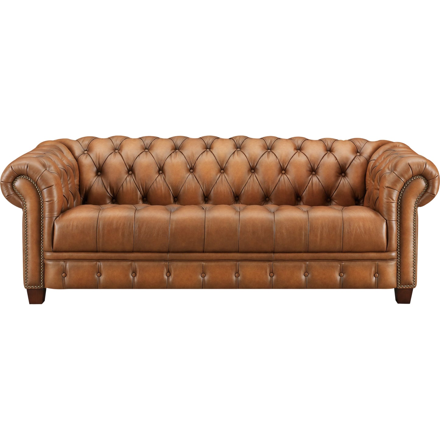 001 SI-2379379 | Primary Silo | York 3-Seat Leather Sofa by Hydeline in saddle brown. Made from leather/split, solid hardwood kiln dried in a traditional style.