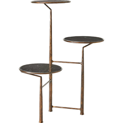 Unity Pedestal with Black Marble by Global Views in bronze. Made from iron, marble in a modern style.