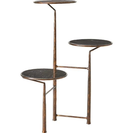 Unity Pedestal with Black Marble by Global Views in bronze. Made from iron, marble in a unique style.