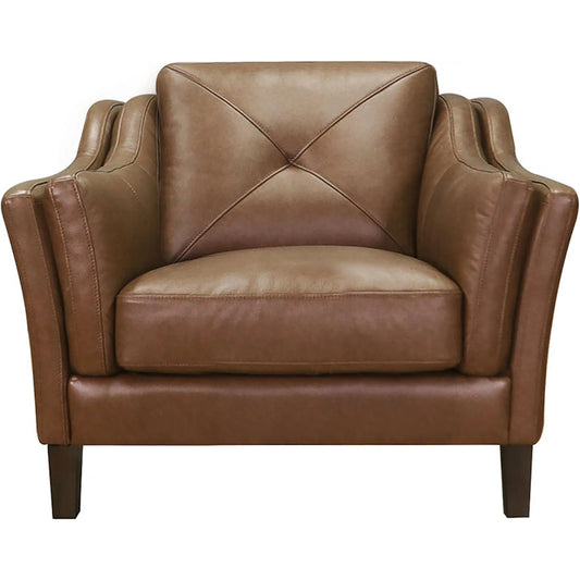 Mavery Leather Chair by Hydeline in latte. Made from leather/split, solid hardwood kiln dried in a unique style.