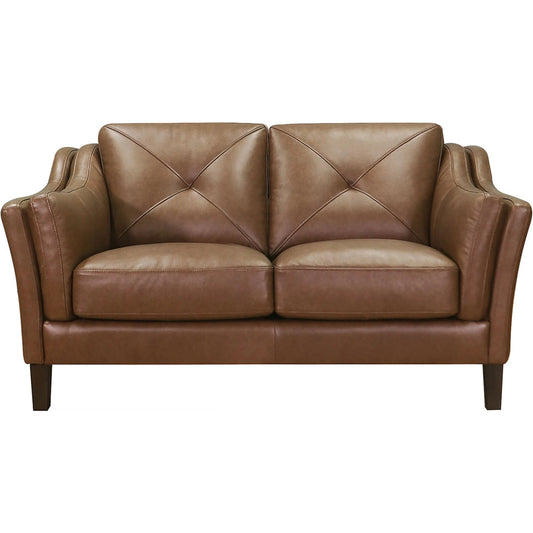 Mavery Leather Loveseat by Hydeline in latte. Made from leather/split, solid hardwood kiln dried in a unique style.